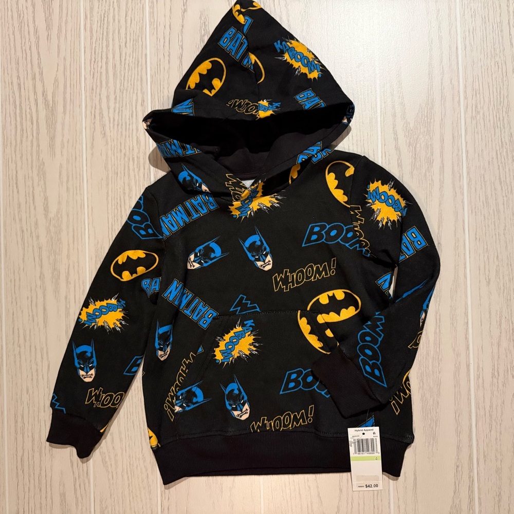 Hybrid Apparel Batman Boys Black‎ Fleece Hoodie Size 4 NEW